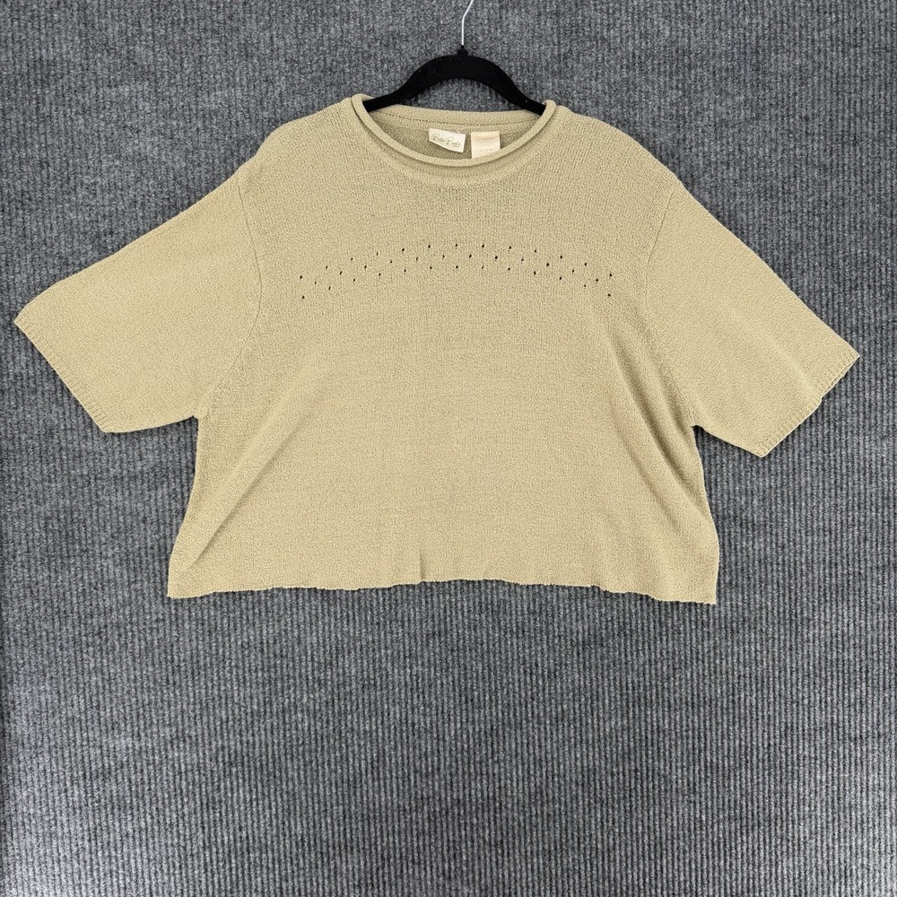 Vintage Bobbie Brooks beige short sleeve knit weater pointelle eyelet 22W/24W 3X